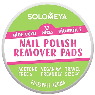 SOLOMEYA Салфетки для снятия лака без ацетона / Nail polish remover pads acetone free 32 шт