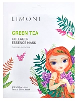 LIMONI Маска тканевая тонизирующая с зеленым чаем и коллагеном для лица / Green tea collagen essence mask 25 г, фото 1