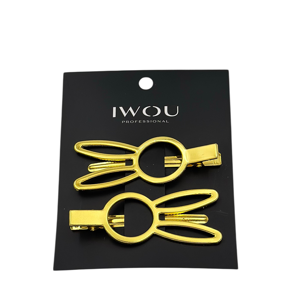 IWOU PROFESSIONAL Зажим для волос Зайчик металл золото 2шт, фото 1
