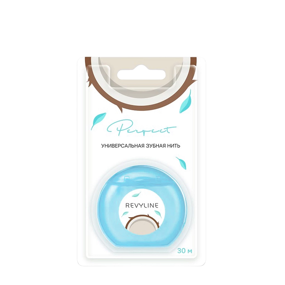 REVYLINE Нить зубная вощеная, полиэтилентерефталат с бамбуковым углем, кокос и мята / Perfect 30 м, фото 1