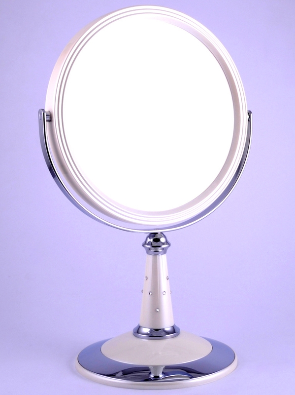 WEISEN Зеркало настольное круглое 2х стороннее 18 см с кристалами / B7