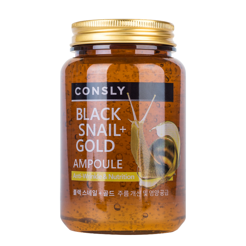 CONSLY Сыворотка многофункциональная омолаживаюшая ампульная с муцином черной улитки и золотом 250 мл, фото 5
