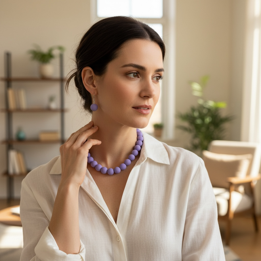 IWOU PROFESSIONAL Набор Жемчужина (ожерелье и серьги) лаванда, фото 2