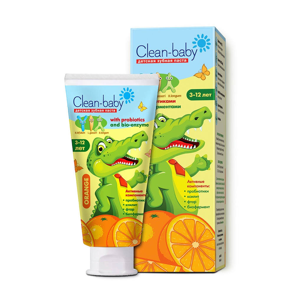 CLEAN-BABY Паста зубная детская со фтором от 3 до 12 лет со вкусом апельсина / Clean-baby Orange 50 мл, фото 2