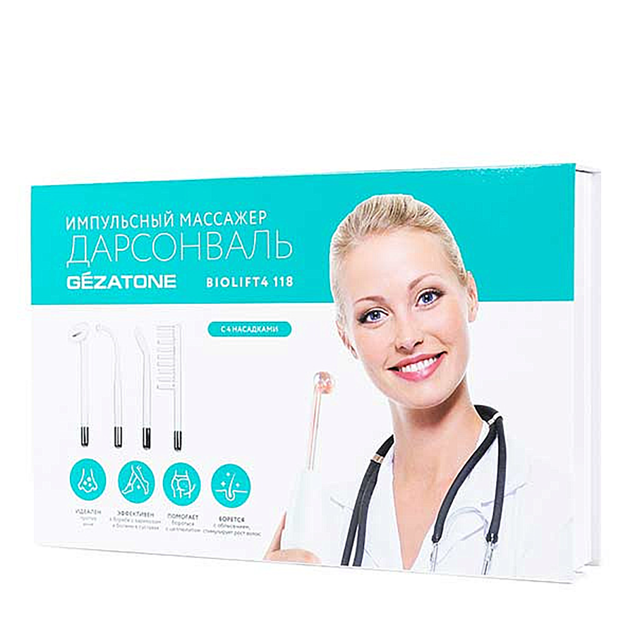 GEZATONE Массажер импульсный дарсонваль Biolift4 118, 4 насадки, фото 4
