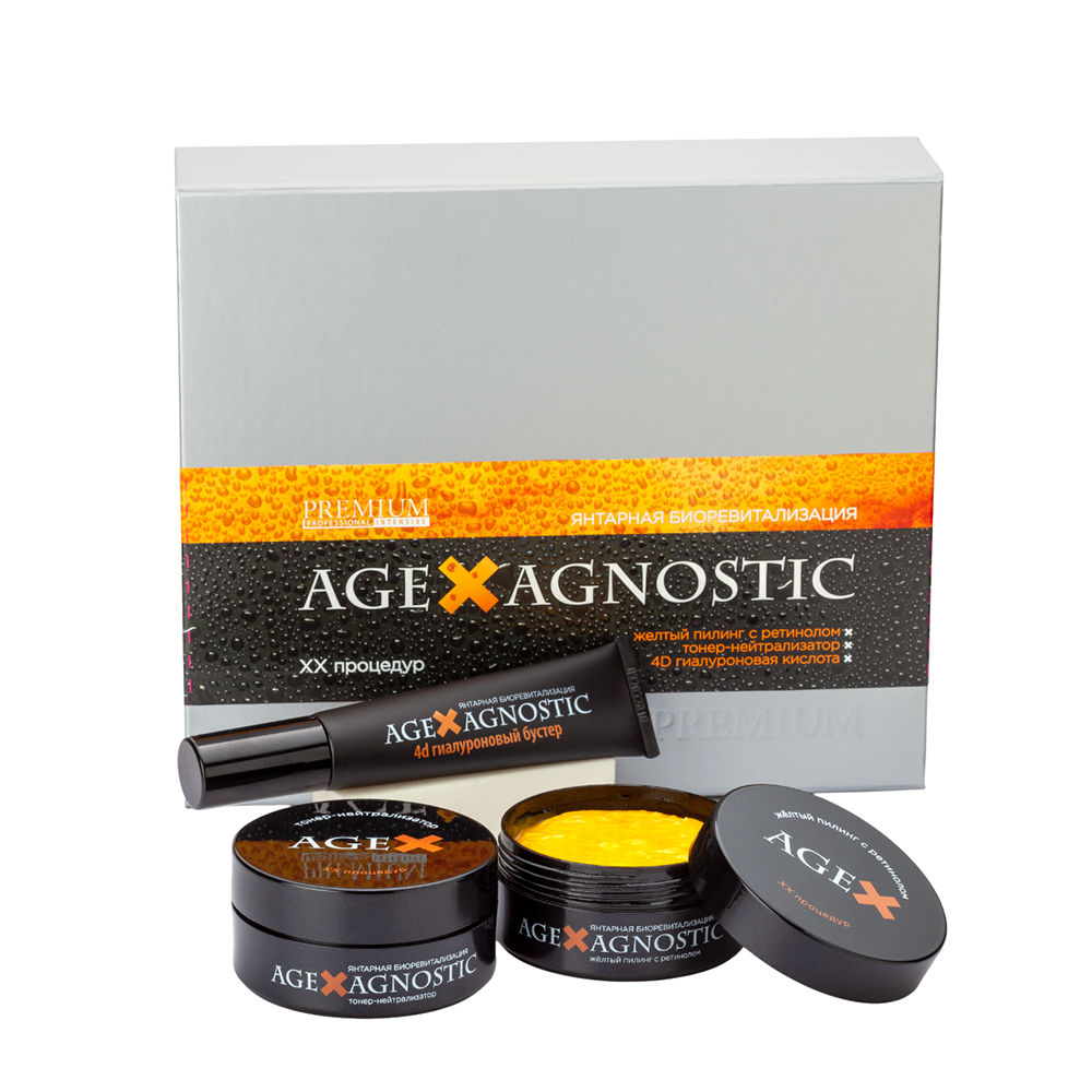 

PREMIUM Набор Янтарная Биоревитализация (желтый пилинг 100 мл + тонер-нейтрализатор 100 мл + бустер 50 мл) AGE X AGNOSTIC