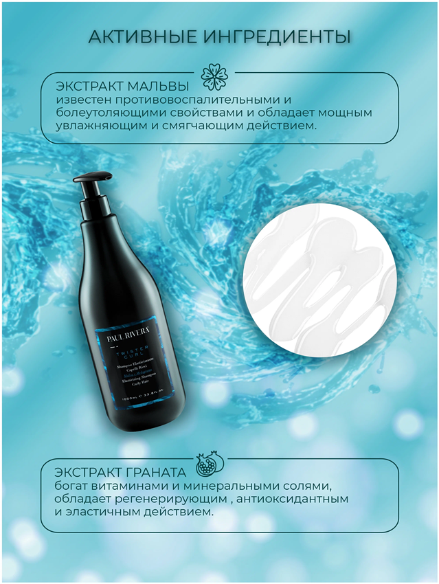 PAUL RIVERA Шампунь для вьющихся волос / Twister Curl  Elasticising Shampoo 1000 мл, фото 3
