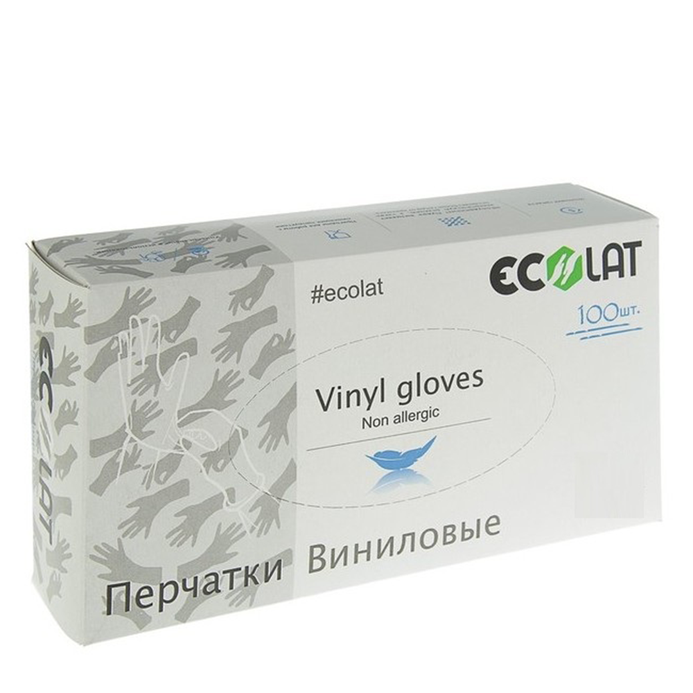 ECOLAT Перчатки виниловые, прозрачные, размер XS / EcoLat 100 шт перчатки латексные нестерильные неопудренные dermagrip classic р xs 50 пар