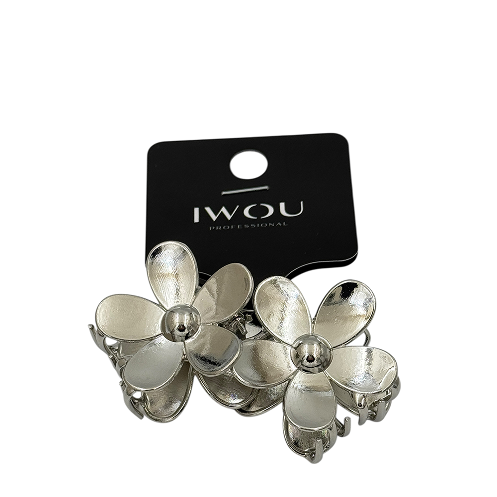 IWOU PROFESSIONAL Краб для волос Цветок металлический серебро 4*4см 2шт, фото 1