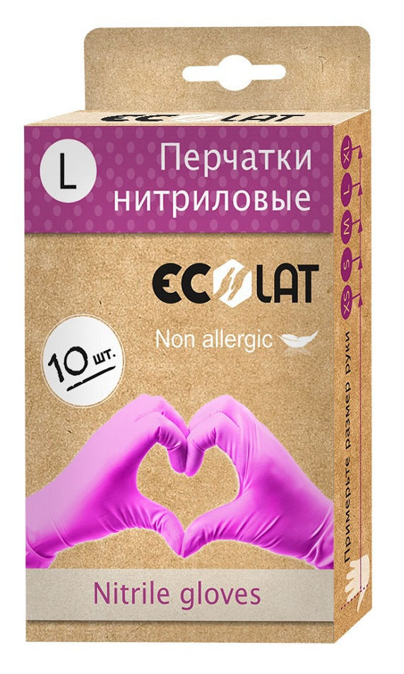 

ECOLAT Перчатки нитриловые, розовые, размер L / EcoLat 10 шт