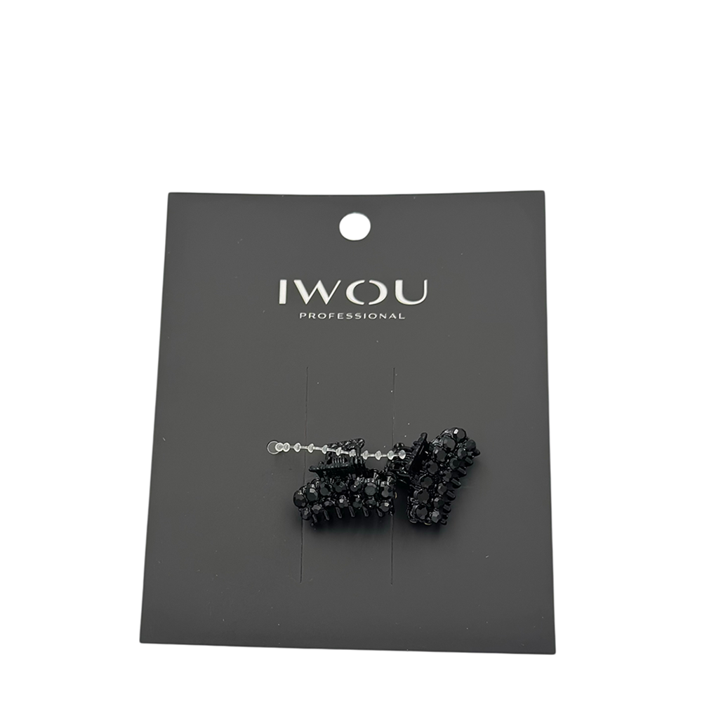 IWOU PROFESSIONAL Набор крабов для волос мини Стразы в черном 2шт, фото 1