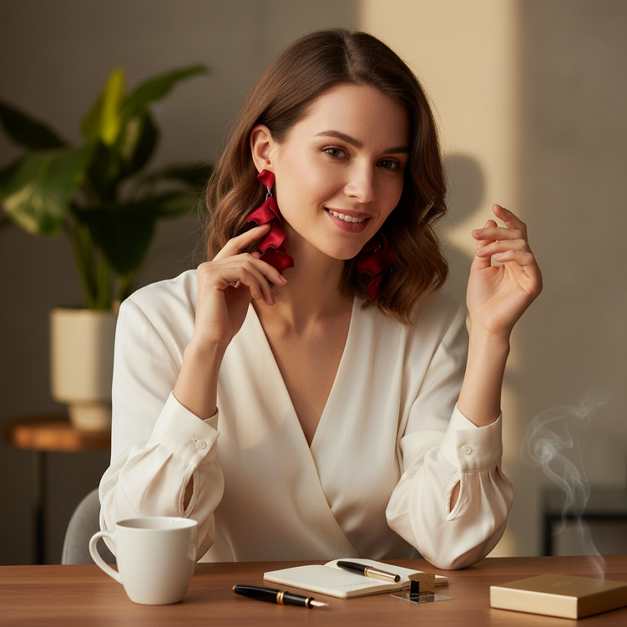 IWOU PROFESSIONAL Серьги Танцующие лепестки красные, фото 2