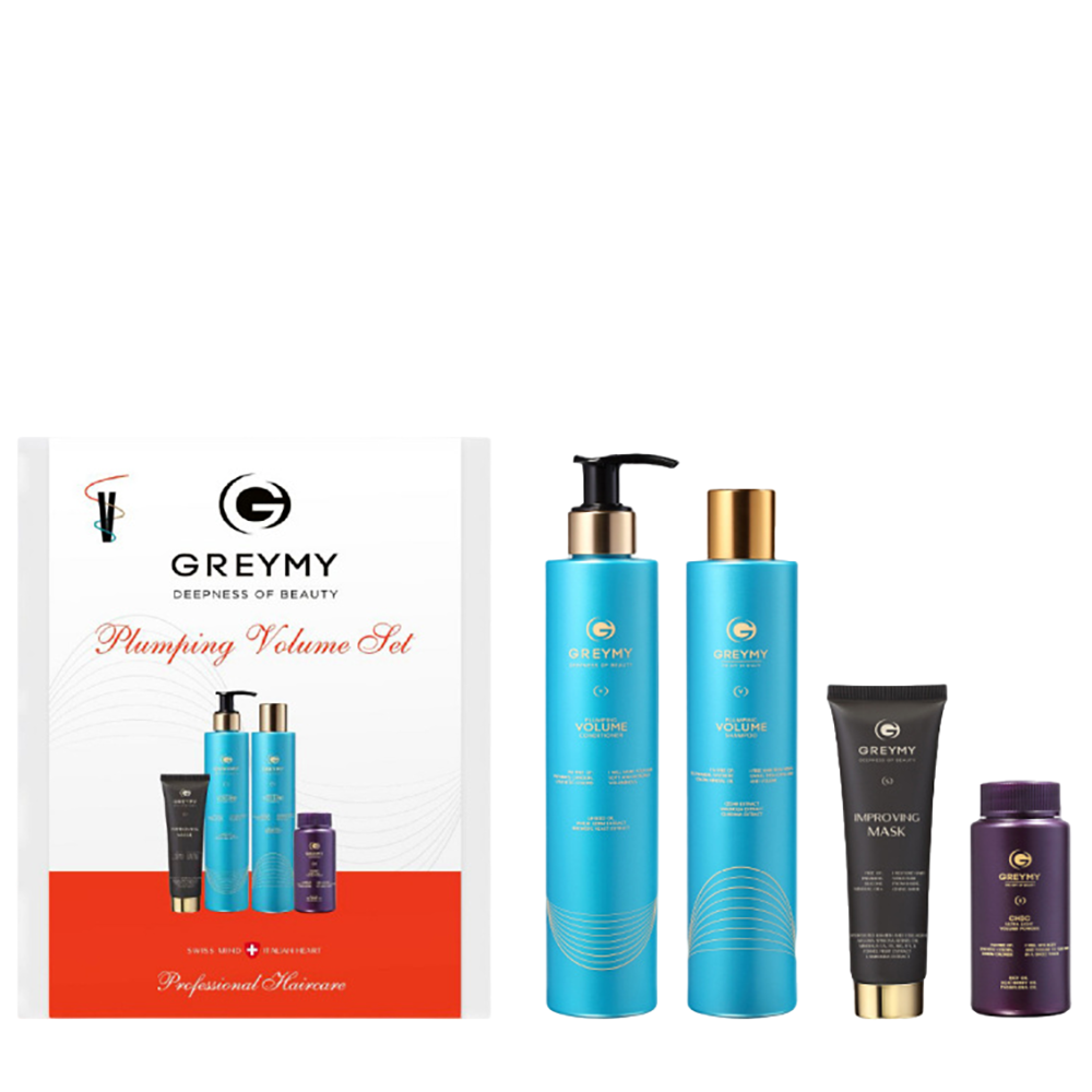 

GREYMY Набор для объема волос (шампунь 250 мл + кондиционер 250 мл + маска 50 мл + пудра 10 гр) Pumping Volume Set