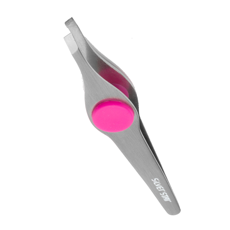 SILVER STAR Пинцет косой, силиконовая вставка / CLASSIC пробка силиконовая розовая с разноцветным кристаллом
