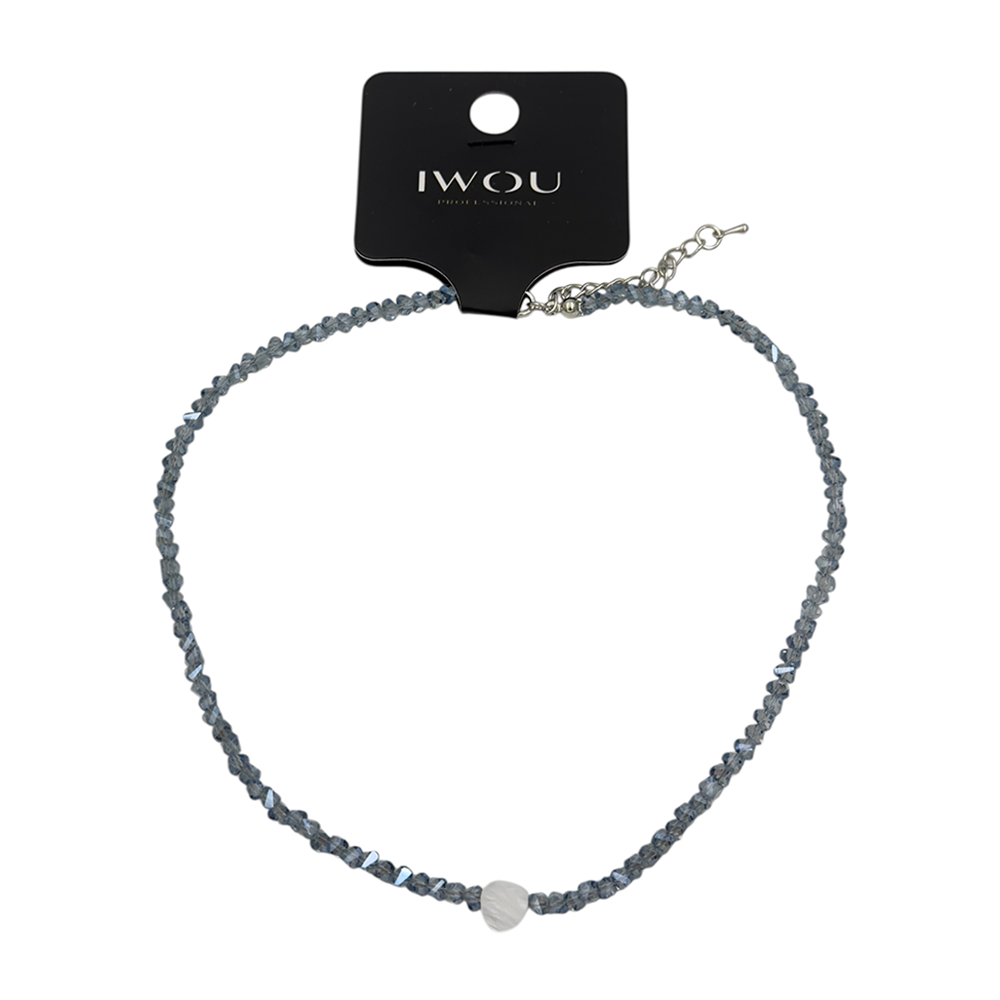IWOU PROFESSIONAL Чокер Кристалики серо-голубой с сердечком, фото 1