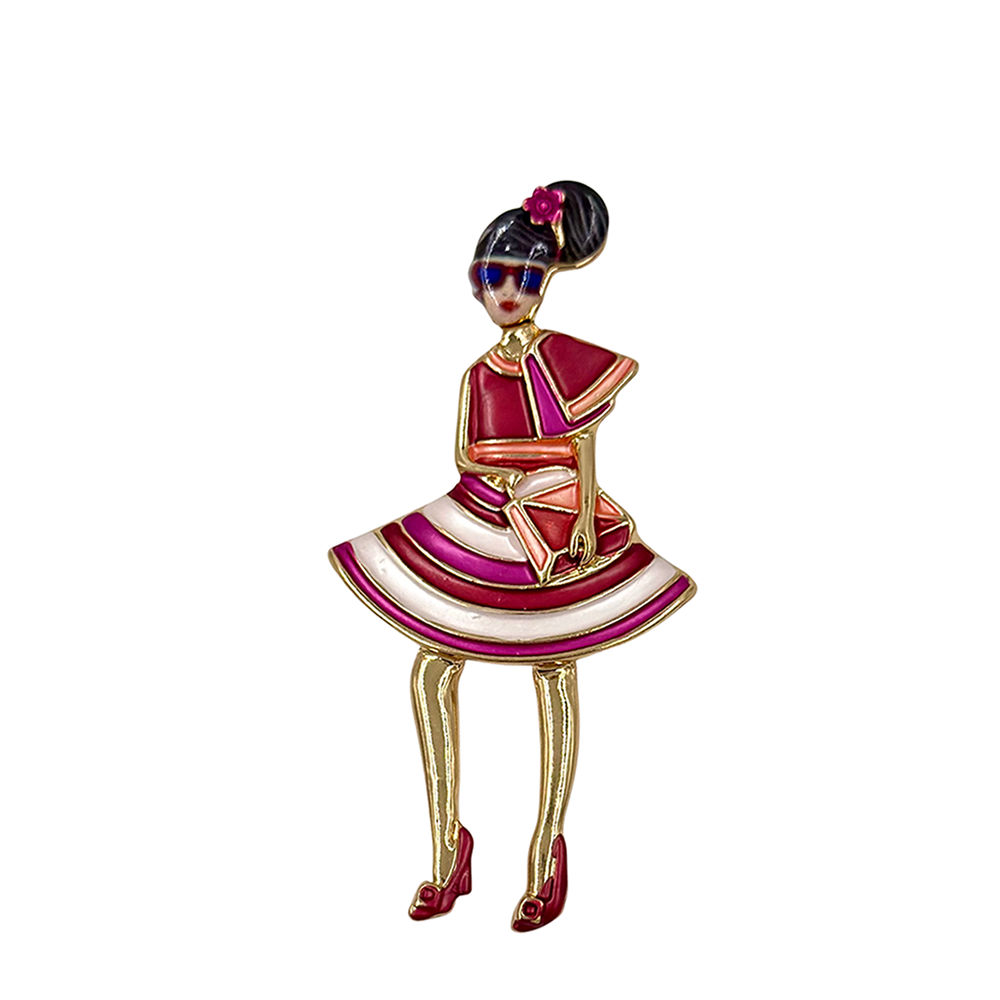 IWOU PROFESSIONAL Брошь-магнит Девочка в малиновом платье, фото 1