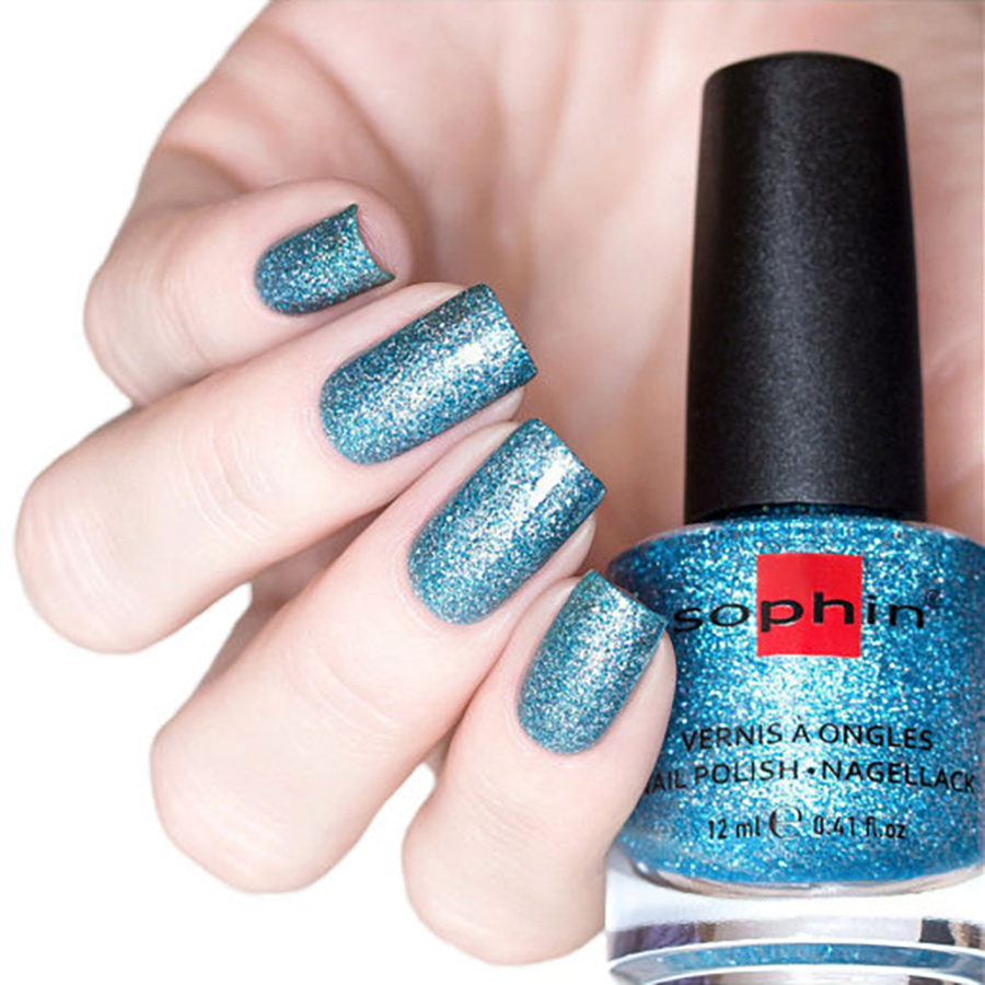 SOPHIN 0375 лак для ногтей, голубой рассеянный голографик / Sensual Glam Collection 12 мл, фото 2