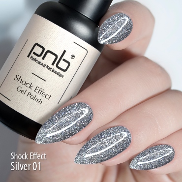 PNB 01 гель-лак для ногтей светоотражающий, серебро / Gel Polish SHOCK EFFECT Silver PNB UV/LED 8 мл