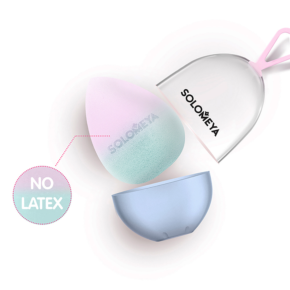 SOLOMEYA Спонж косметический для макияжа меняющий цвет, в упаковке-яйцо / Color Changing blending sponge Blue-pink 1 шт, фото 5