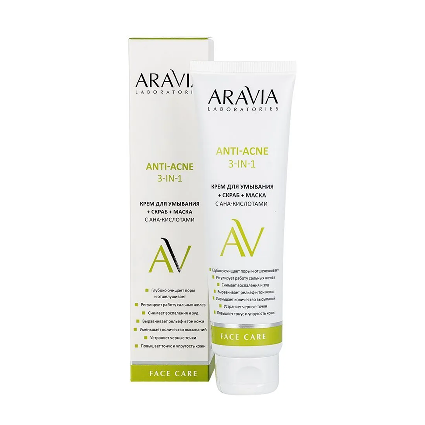 ARAVIA Professional Крем для умывания + скраб + маска с AHA-кислотами / Anti-Acne 3-in-1 100 мл, фото 2