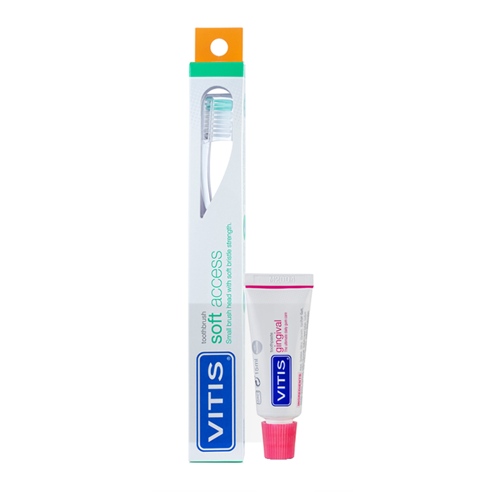 DENTAID Щётка зубная в твердой упаковке Vitis Soft/souple Access + Зубная паста Vitis Gingival 15 мл пижон зубная щётка двухсторонняя