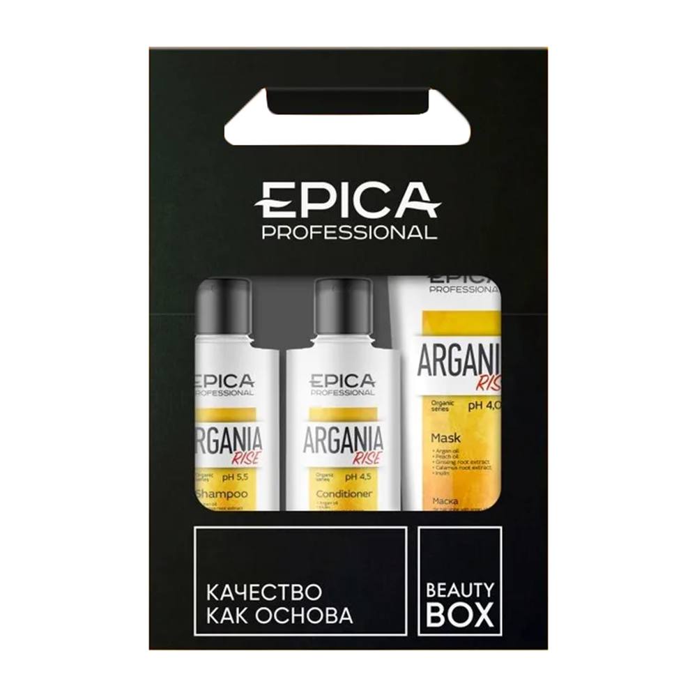 EPICA PROFESSIONAL Набор для гладкости и блеска волос (шампунь 250 мл + кондиционер 250 мл + маска 250 мл) Argania Rise Organic