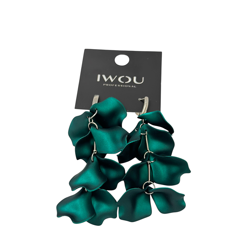 IWOU PROFESSIONAL Серьги Танцующие лепестки изумруд, фото 1