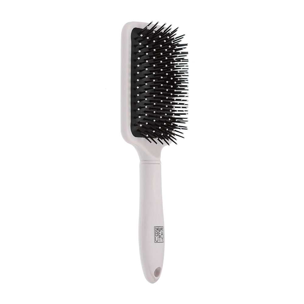 DEWAL BEAUTY Щетка массажная Прованс с пластиковым штифтом, квадратная, пудровая 13 рядов