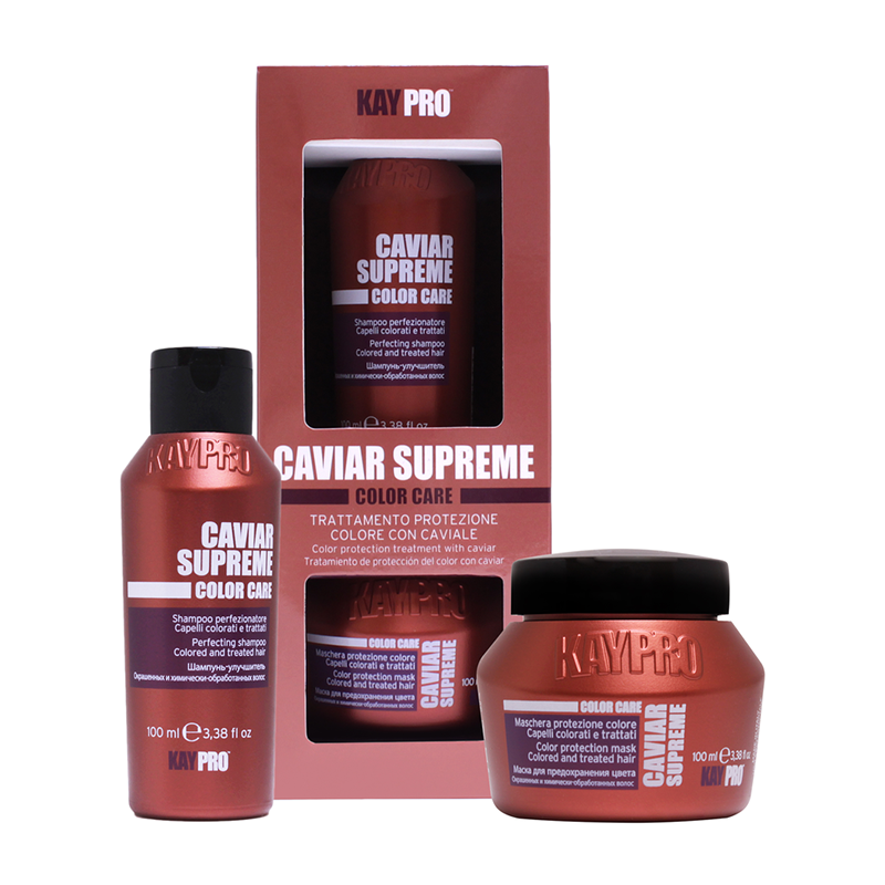 KAYPRO Набор для окрашенных волос, защита цвета (шампунь 100 мл, маска 100 мл) / Caviar Supreme