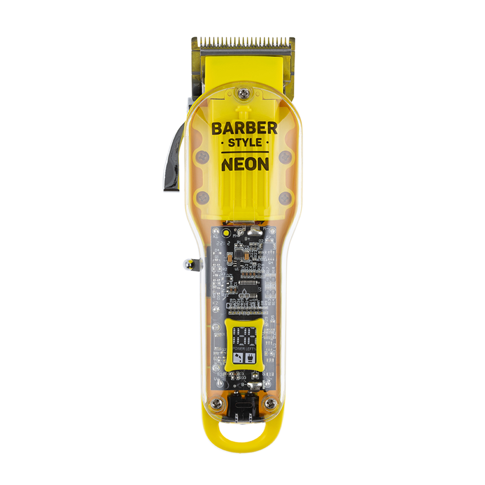 DEWAL PROFESSIONAL Машинка для стрижки Neon Yellow, аккумуляторно-сетевая, 6000 об/мин, нож 45 мм, 0,8 - 2,0 мм, 6 насадок