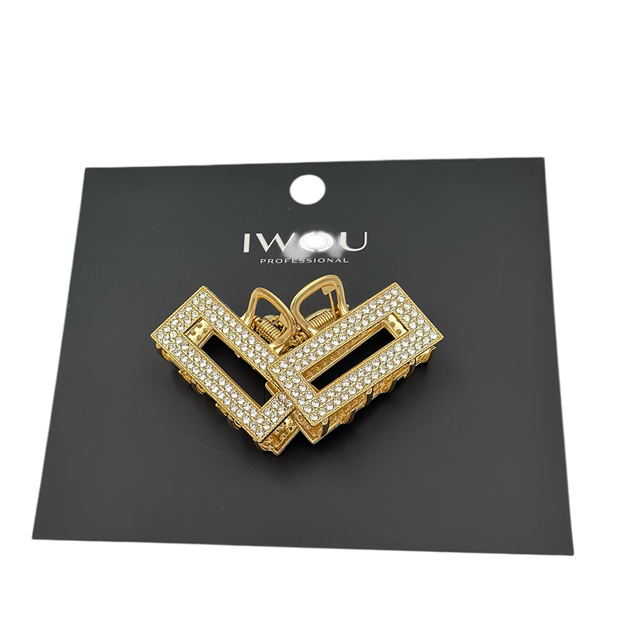 IWOU PROFESSIONAL Набор крабов для волос мини Стразы в золоте 2шт, фото 2