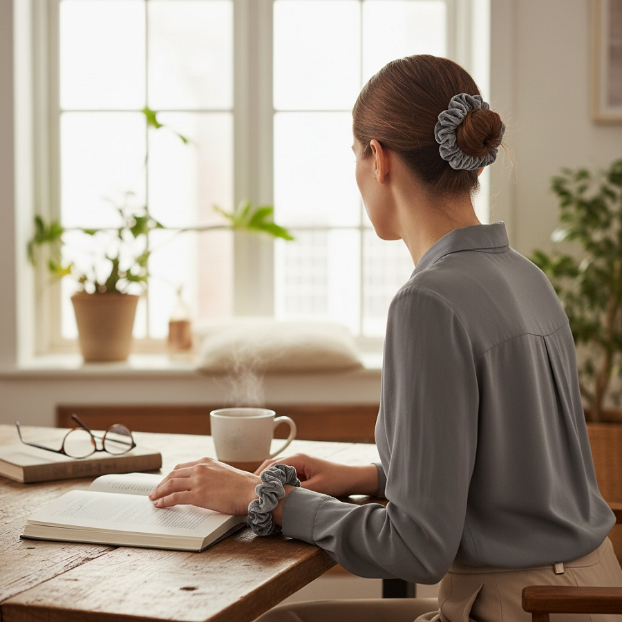 IWOU PROFESSIONAL Резинка для волос Бархат сталь 1шт, фото 3