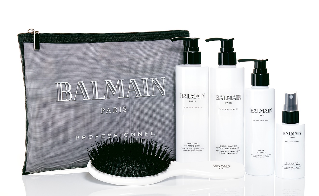 BALMAIN Набор для наращенных волос (шампунь 250 мл, кондиционер 250 мл, маска 150 мл, спрей для блеска волос 75 мл, косметичка) Balmain Hair Beauty Bag