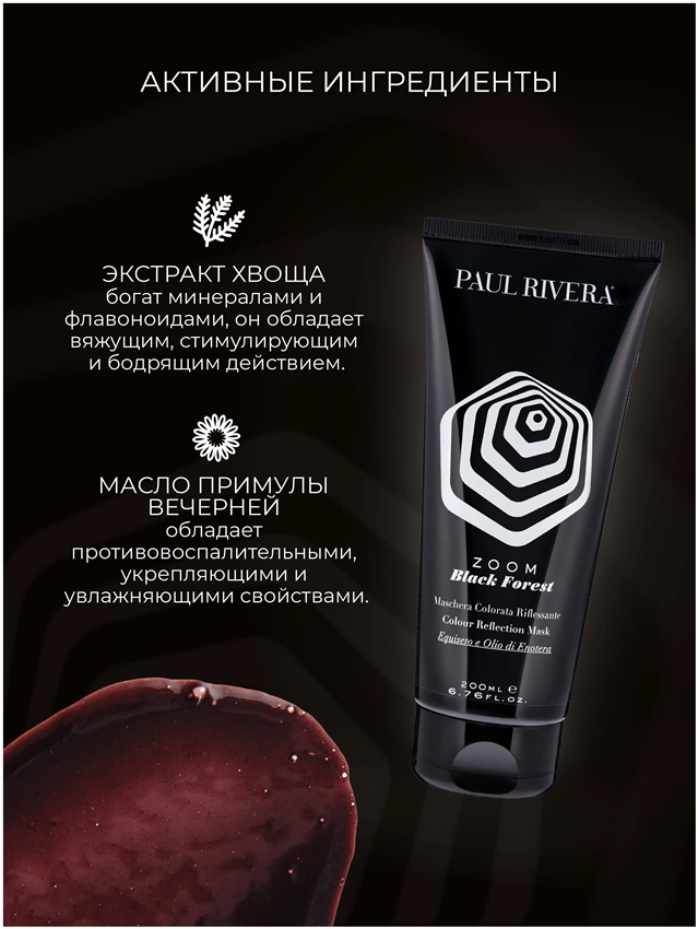 PAUL RIVERA Маска тонирующая, цвет черный / Zoom Color Reflection Mask Black Forest 200 мл, фото 3