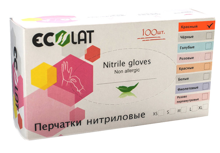 

ECOLAT Перчатки нитриловые, красные, размер L / Red EcoLat 100 шт