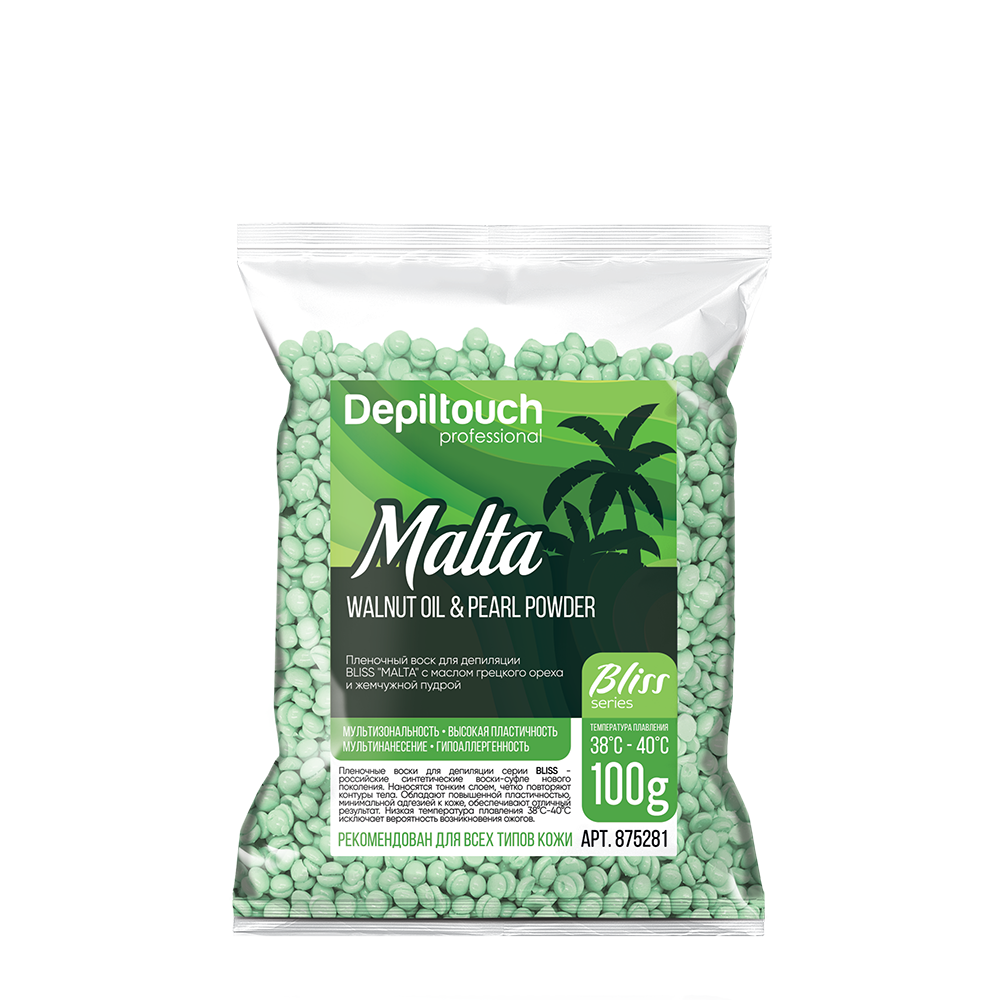 

DEPILTOUCH PROFESSIONAL Воск полимерный пленочный с маслом грецкого ореха и жемчужной пудрой / Malta Bliss 100 гр