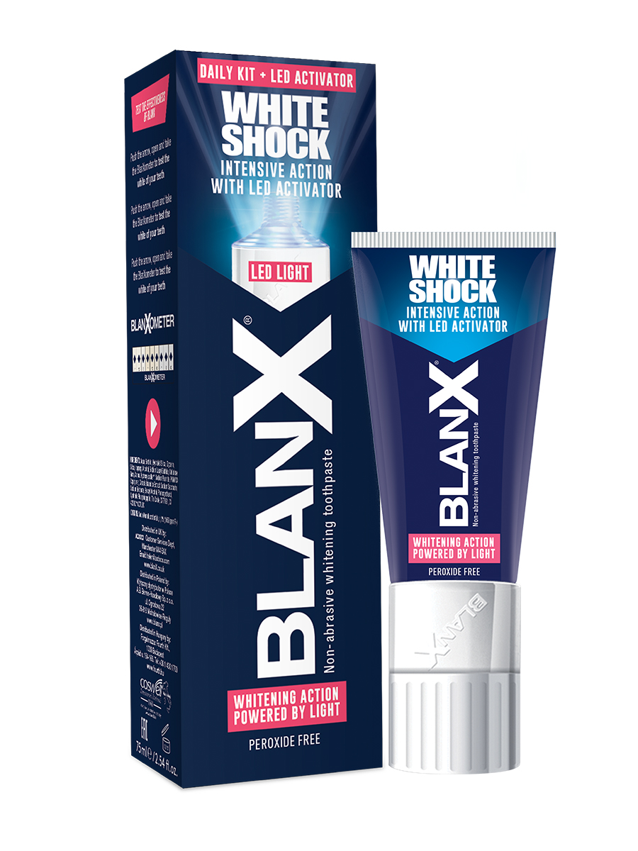 BLANX Паста зубная отбеливающая с Led активатором в крышке / BlanX White Shock Protect + LED 50 мл