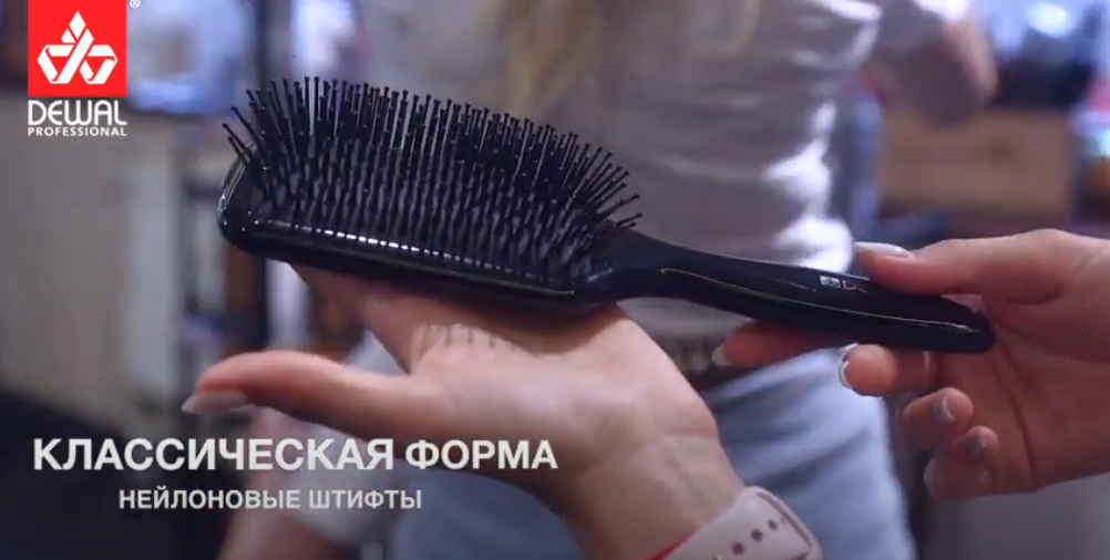 DEWAL PROFESSIONAL Щетка массажная Black лопата деревянная, пластиковый штифт, 11 рядов, фото 2