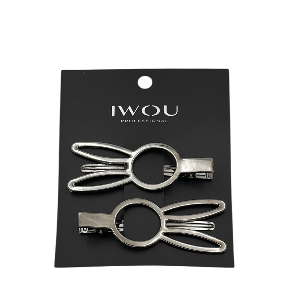 IWOU PROFESSIONAL Зажим для волос Зайчик металл черный глянец 2шт, фото 1