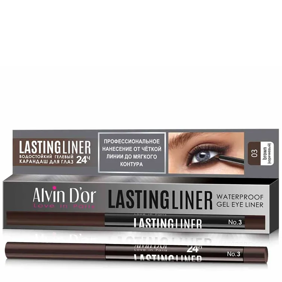 ALVIN D'OR Карандаш гелевый водостойкий для глаз, тон 03 коричневый / LASTINGLINER 0,29 гр, фото 2