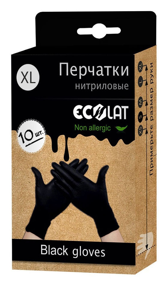 

ECOLAT Перчатки нитриловые, черные, размер XL / EcoLat 10 шт