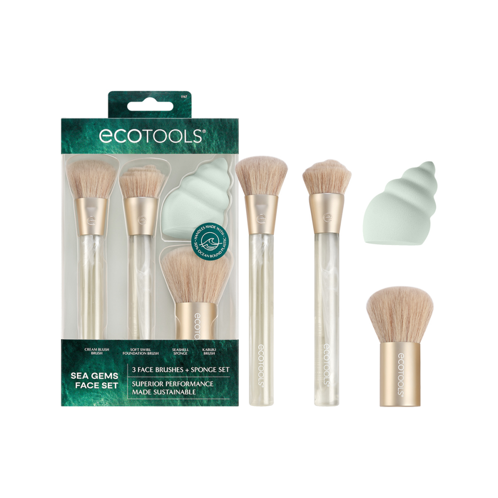 ECOTOOLS Набор кистей и спонж для макияжа / Sea Gems Golden Hour Glow Brush + Sponge Set, фото 2
