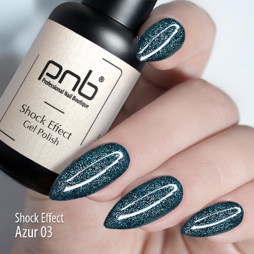 PNB 03 гель-лак для ногтей светоотражающий, лазурно зеленый / Gel Polish SHOCK EFFECT Azure PNB UV/LED 8 мл