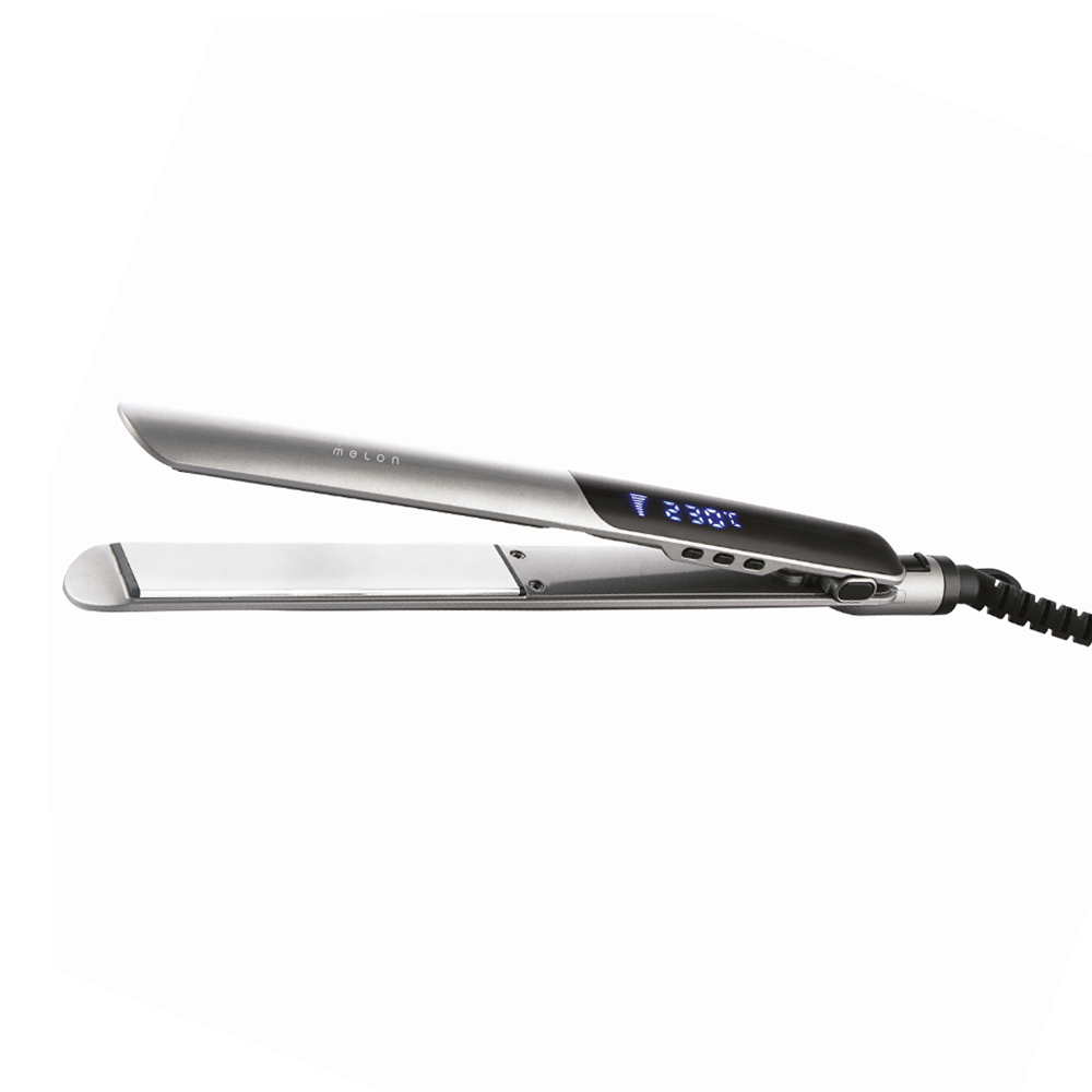 MELON PRO Щипцы-выпрямитель для волос LAMIA Titan с терморегулятором серебристый титанановое покрытие термочехол 5315₽