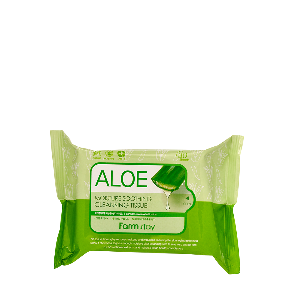 FARMSTAY Салфетки освежающие для снятия макияжа с алоэ вера/ Aloe moisture soothing cleansing tissue 30 шт, фото 1