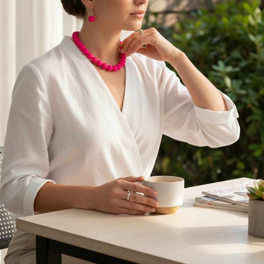 IWOU PROFESSIONAL Набор Жемчужина (ожерелье и серьги) розовый, фото 2