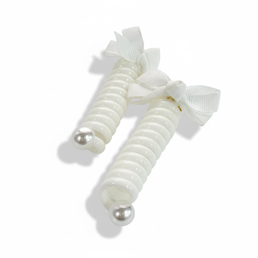 IWOU PROFESSIONAL Резинка для волос Пружина-шнур белая 2 шт, фото 3