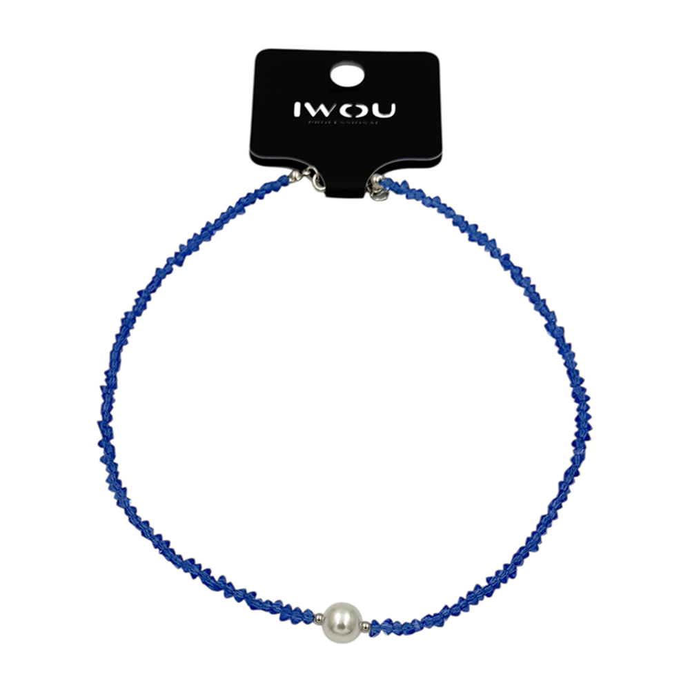 IWOU PROFESSIONAL Чокер Кристалики синий с жемчужиной, фото 1