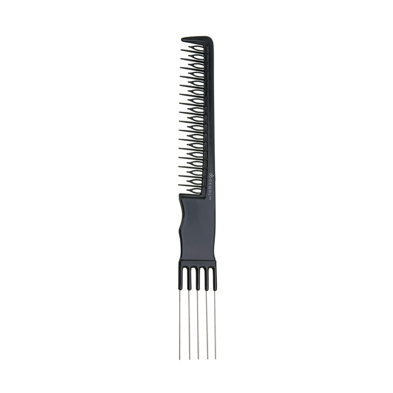 DEWAL PROFESSIONAL Расческа рабочая фигурная для начеса, с металлической вилкой Эконом (черная) 20,5 см расческа металлическая barber style dewal