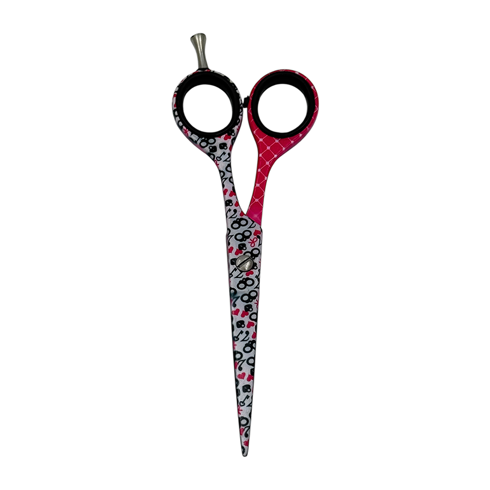 IWOU PROFESSIONAL Ножницы парикмахерские прямые 5,5 розово-черные рисунок/The CREATOR enterprises, фото 1